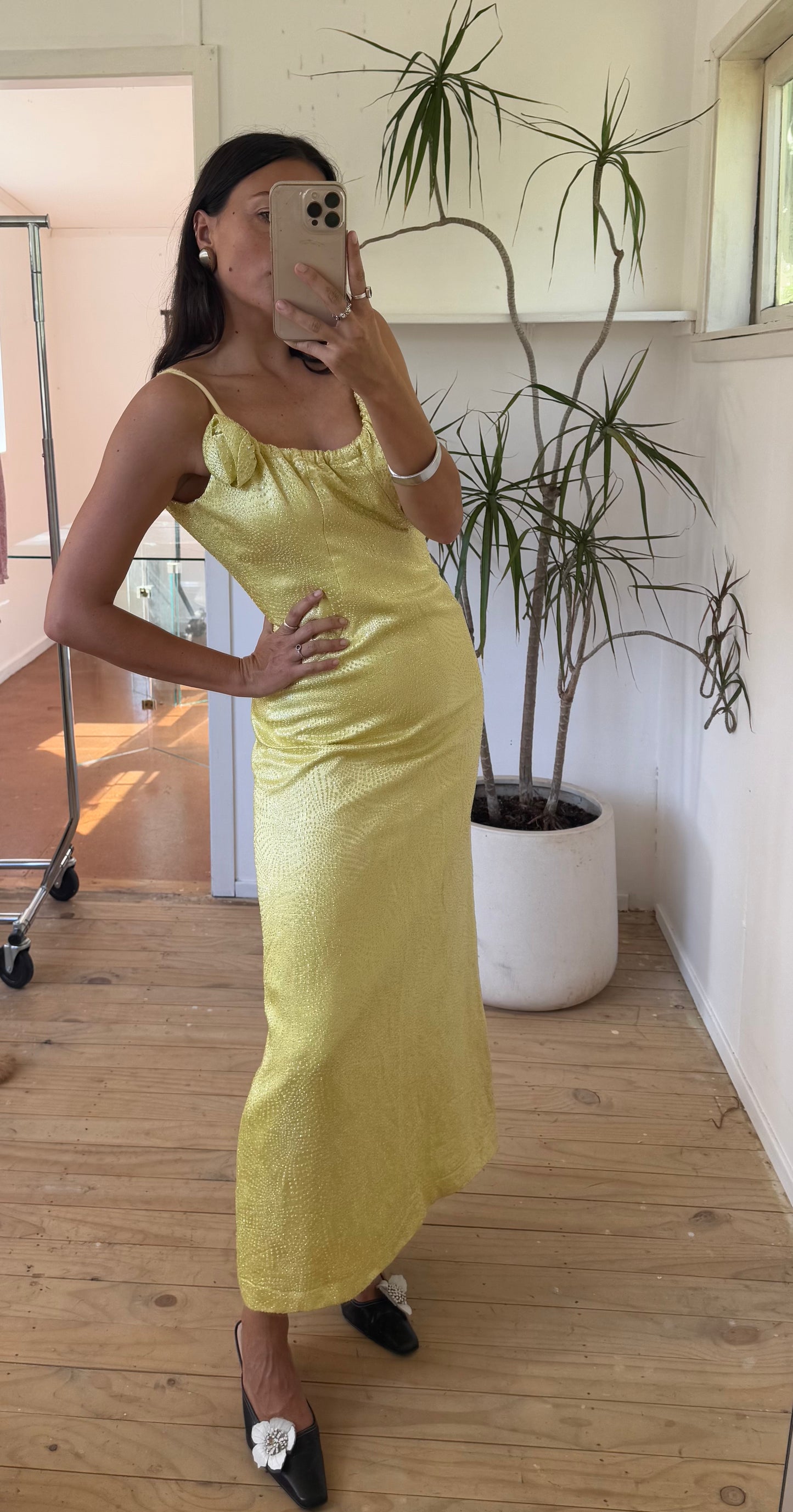 Vintage yellow evening gown, made in Aotearoa