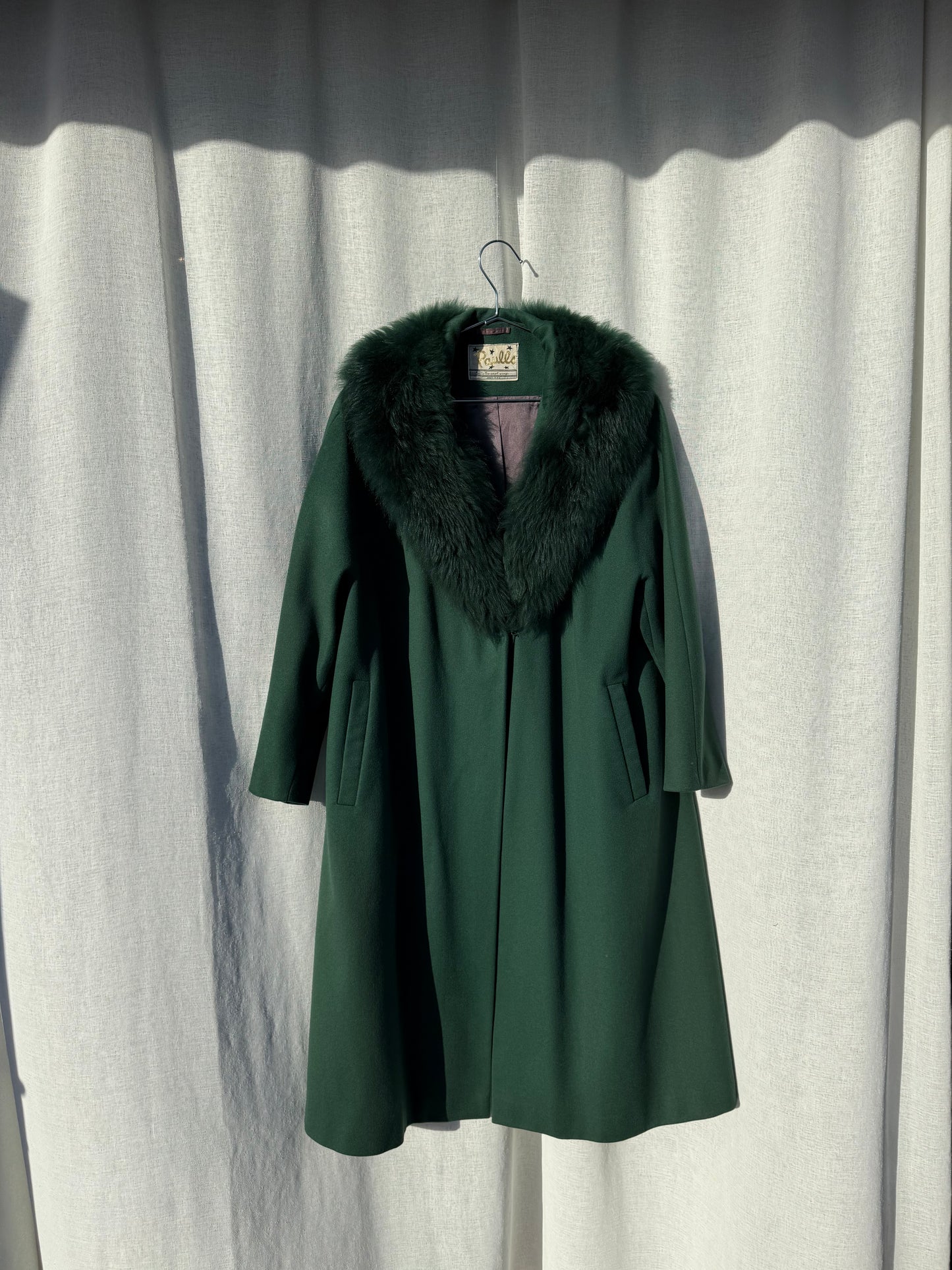 Vintage wool swing coat with faux fur collar