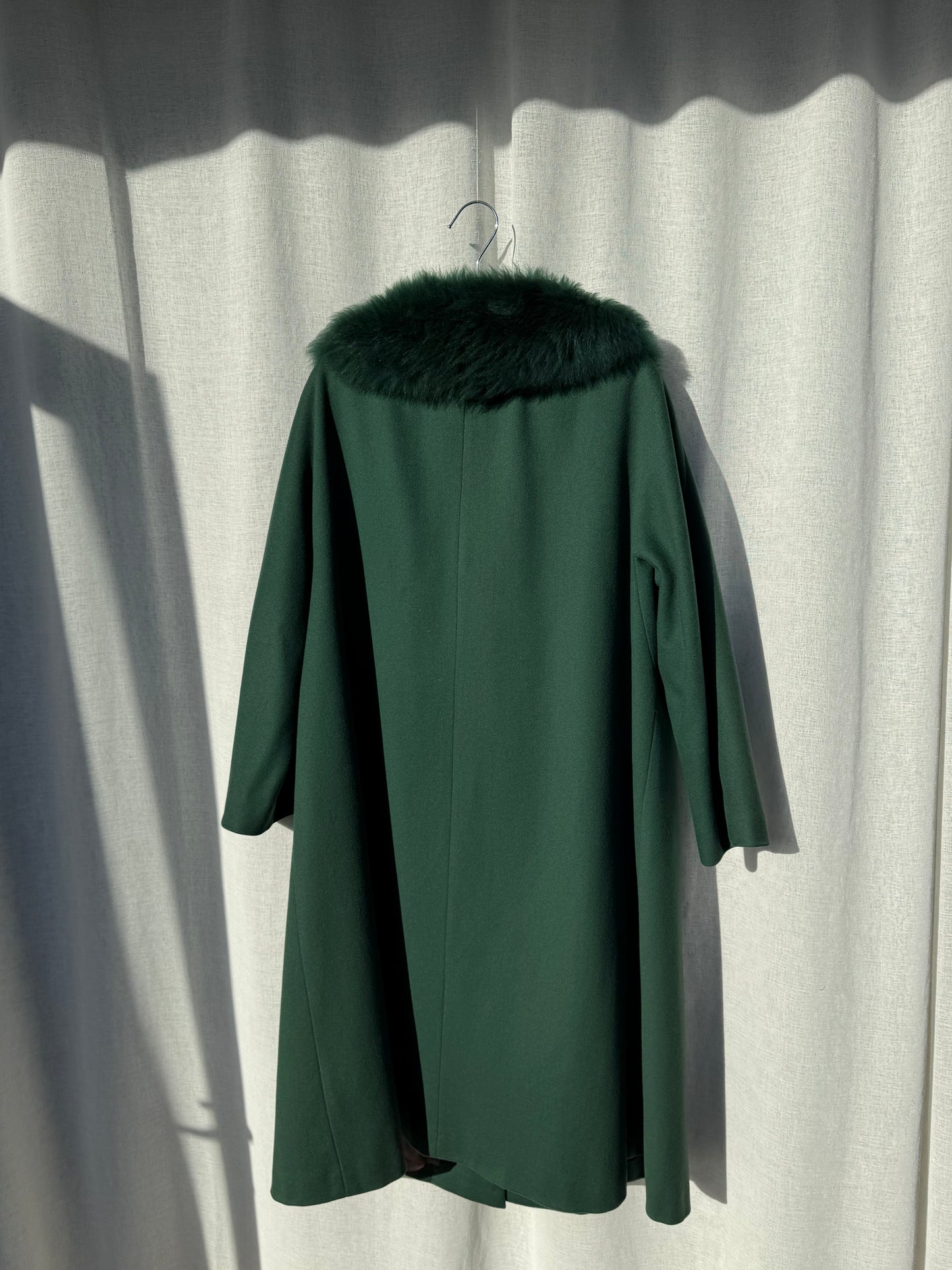 Vintage wool swing coat with faux fur collar