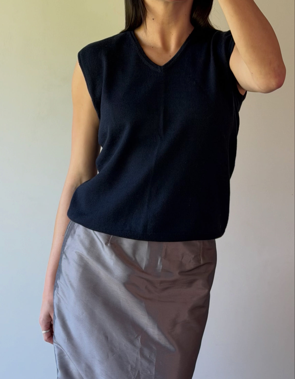 Classic navy wool vest with v neck