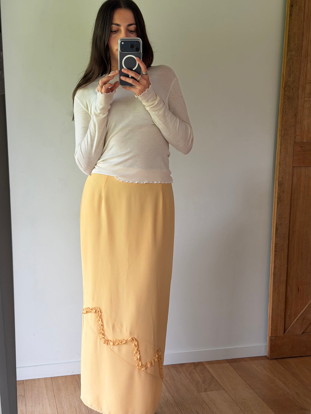 Vintage butter yellow skirt, made in Aotearoa