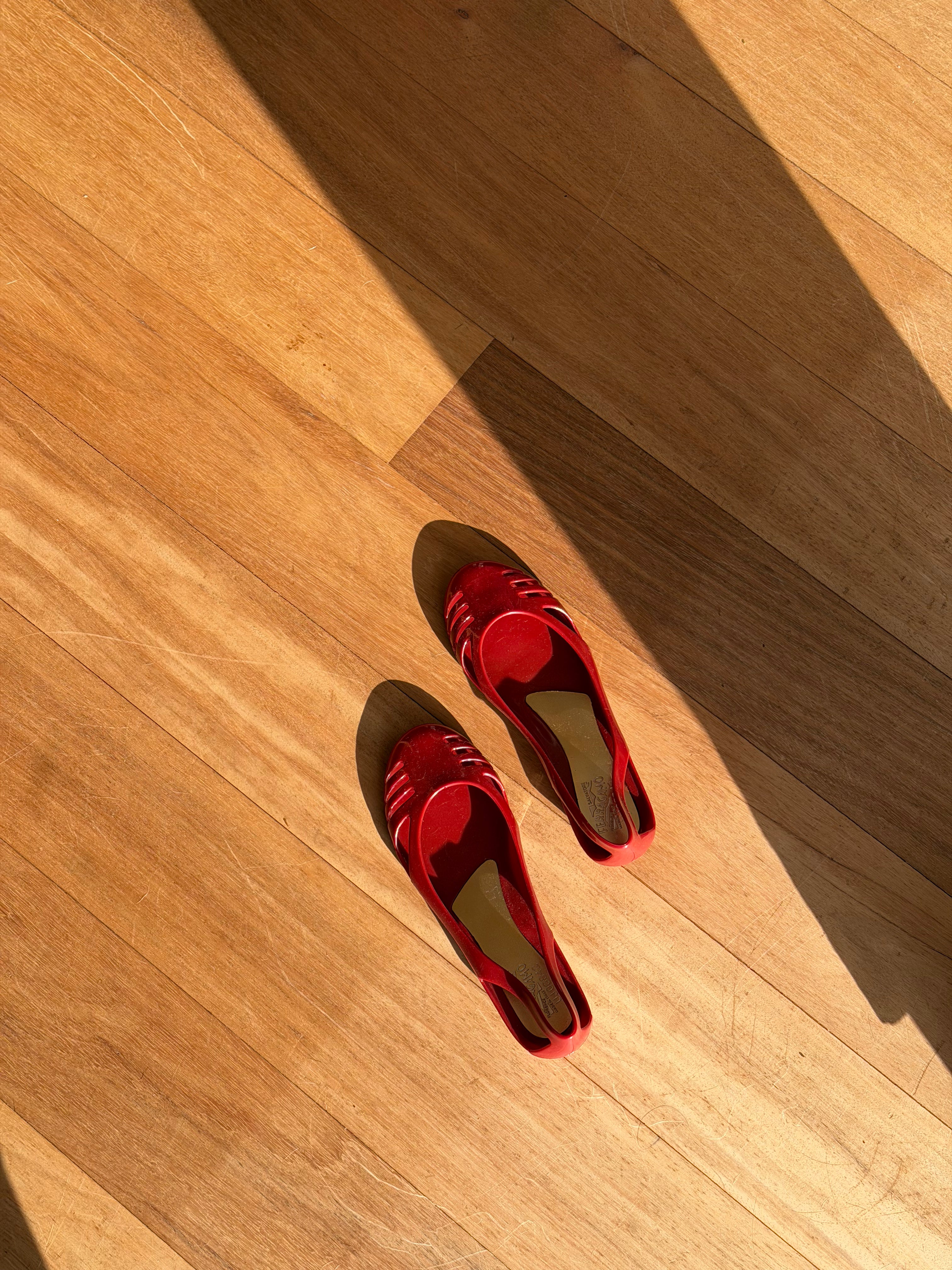 Vintage Ferragamo red jelly shoes
