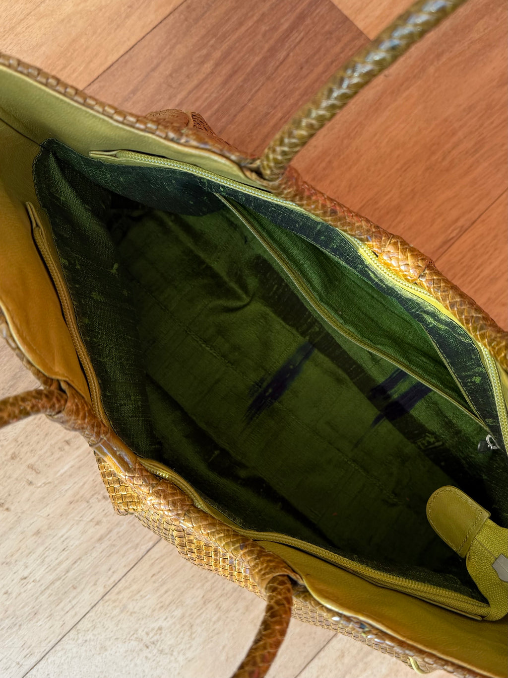Woven leather bag