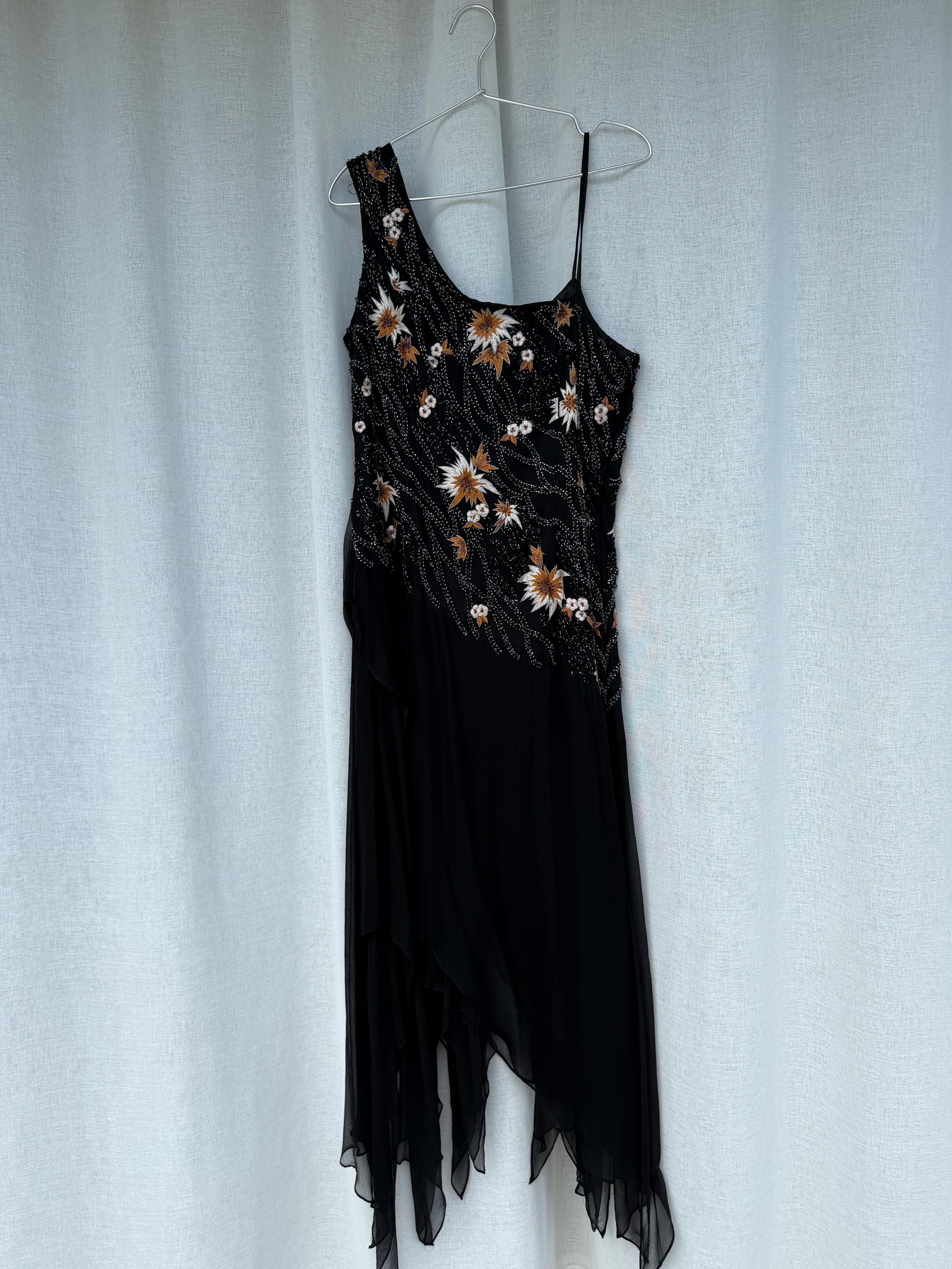 Sequin gown with hanky hem
