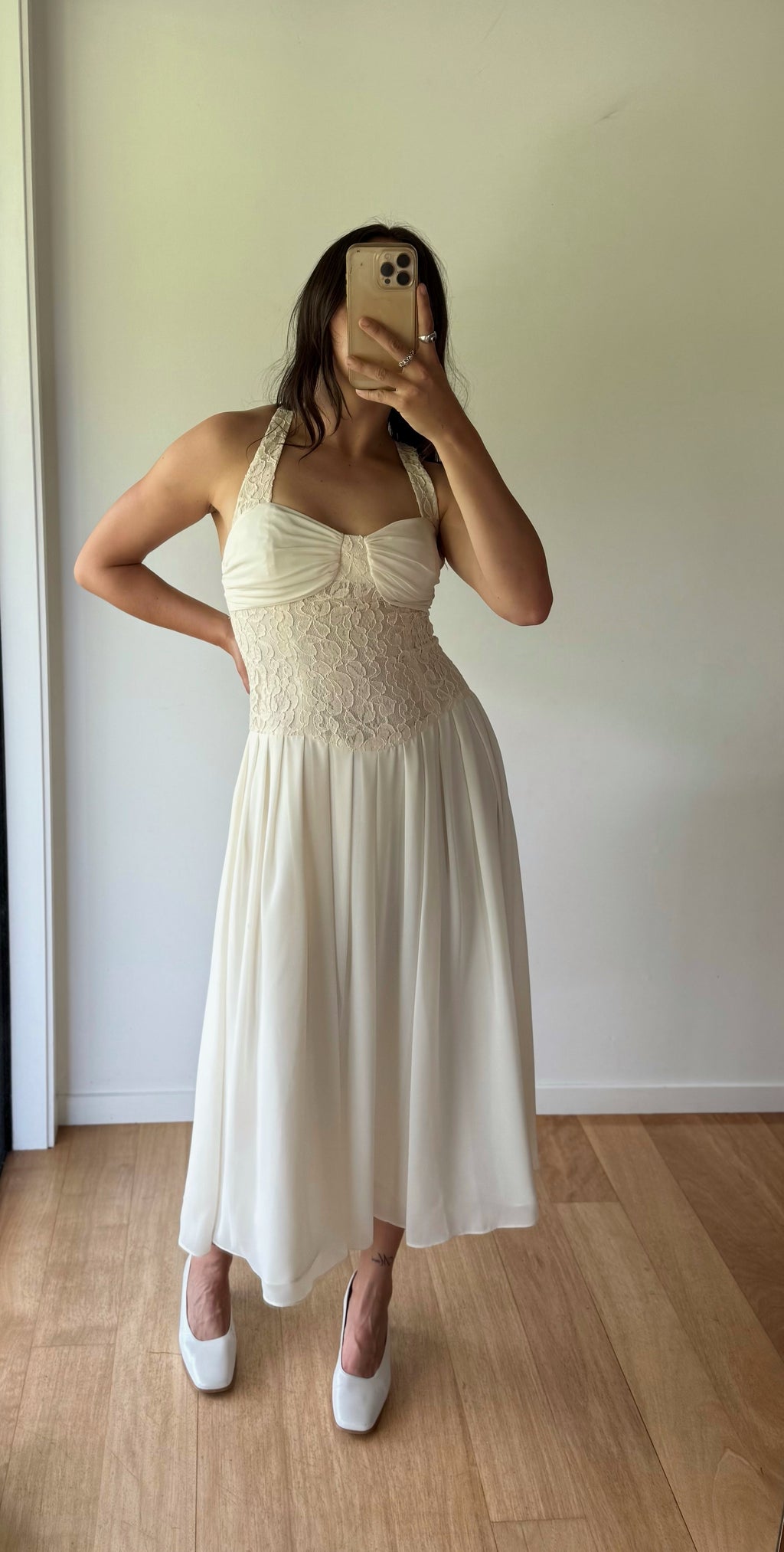 Vintage cream dress with lace bodice