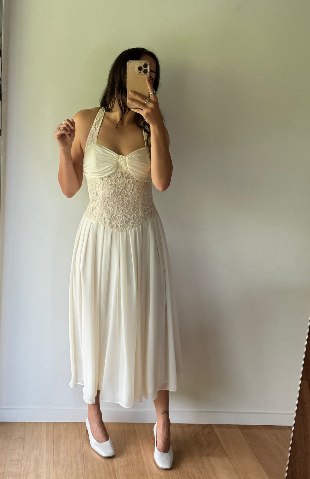 Vintage cream dress with lace bodice