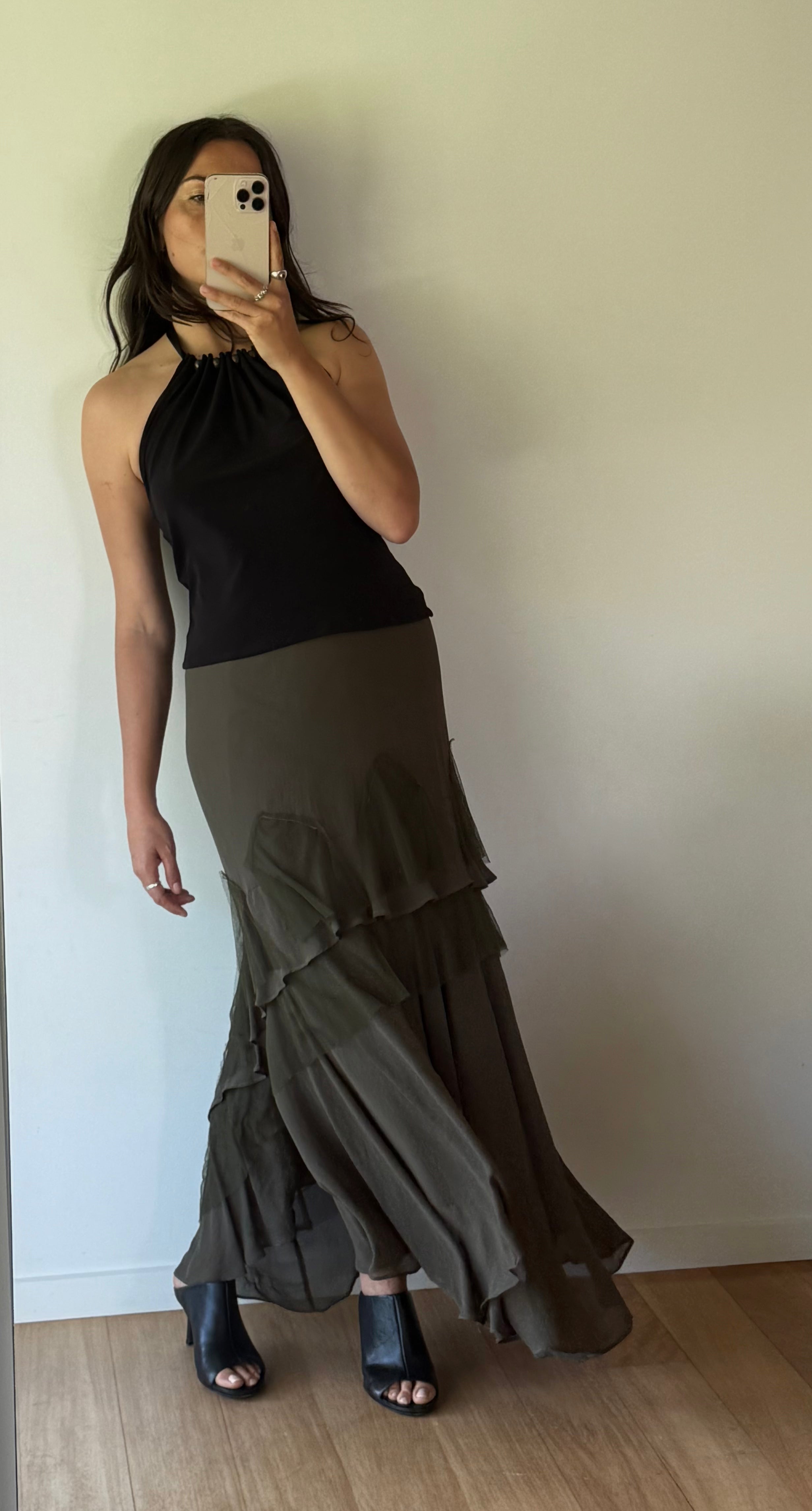 Flowy green maxi skirt