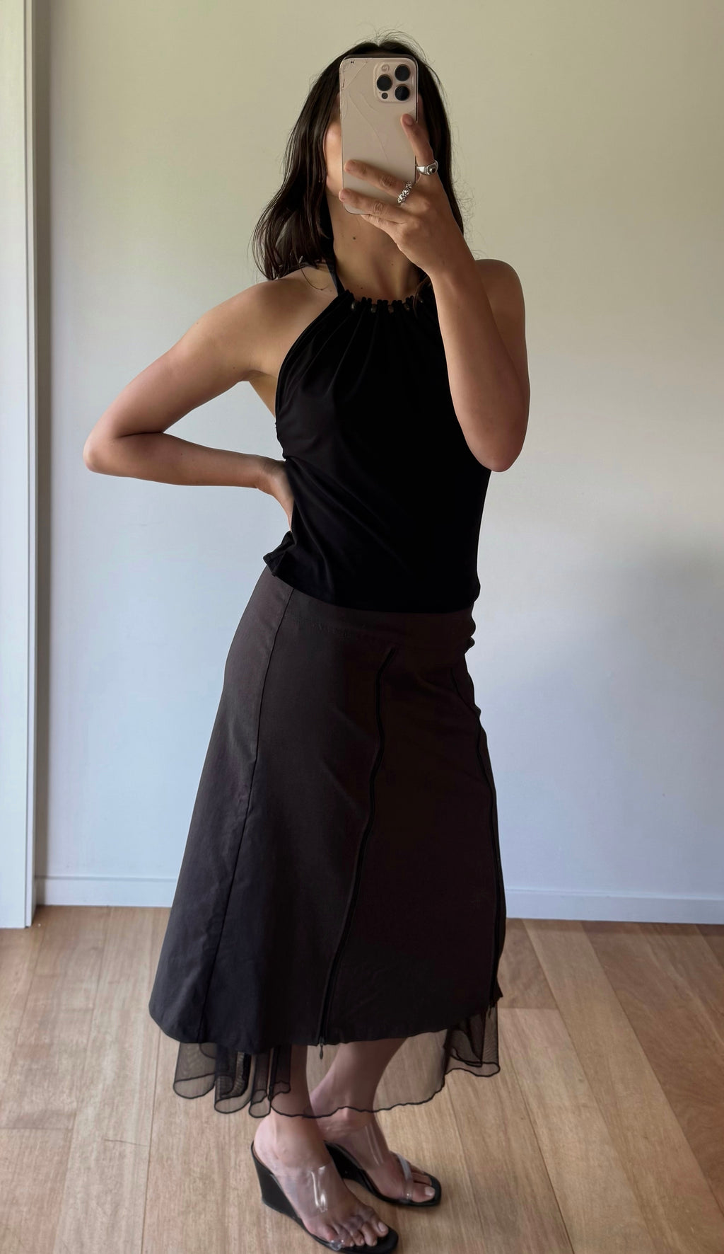 Black halter neck top