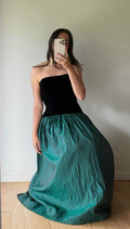 Green gown with black velvet bodice