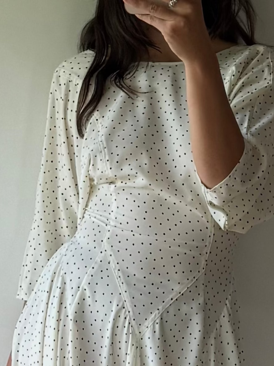 Vintage cream polka dot dress