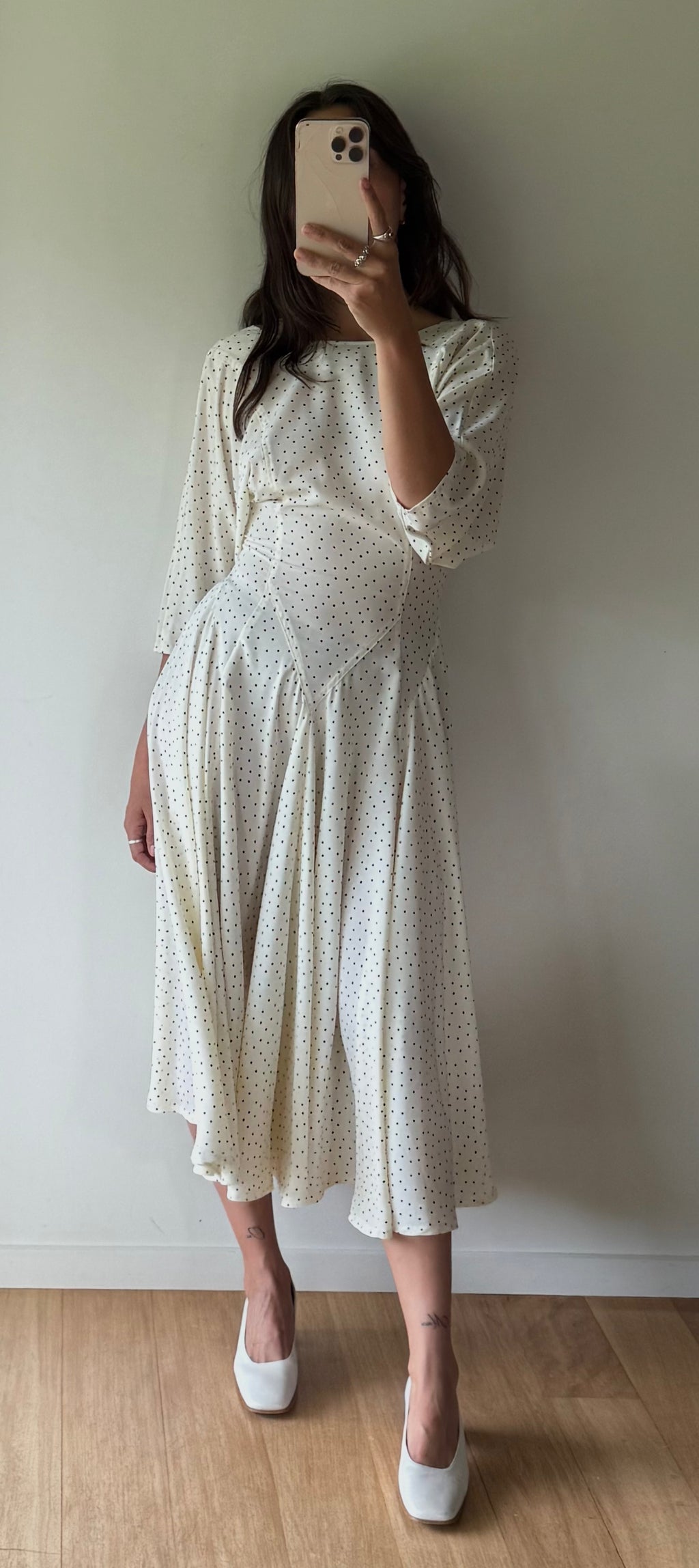 Vintage cream polka dot dress