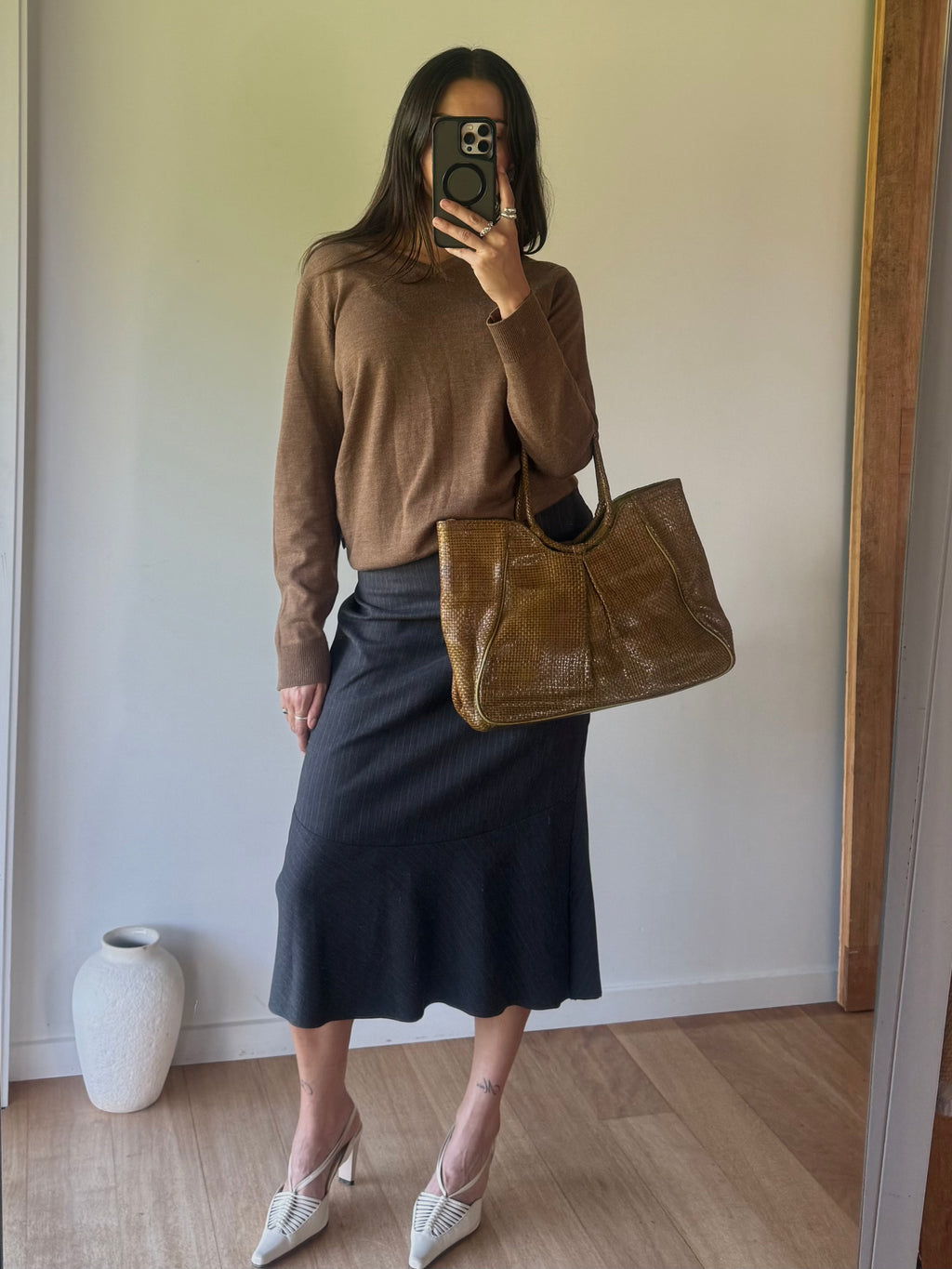 Vintage Joanna Morgan skirt, grey with stripes