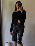 Cute floral embroidered capris