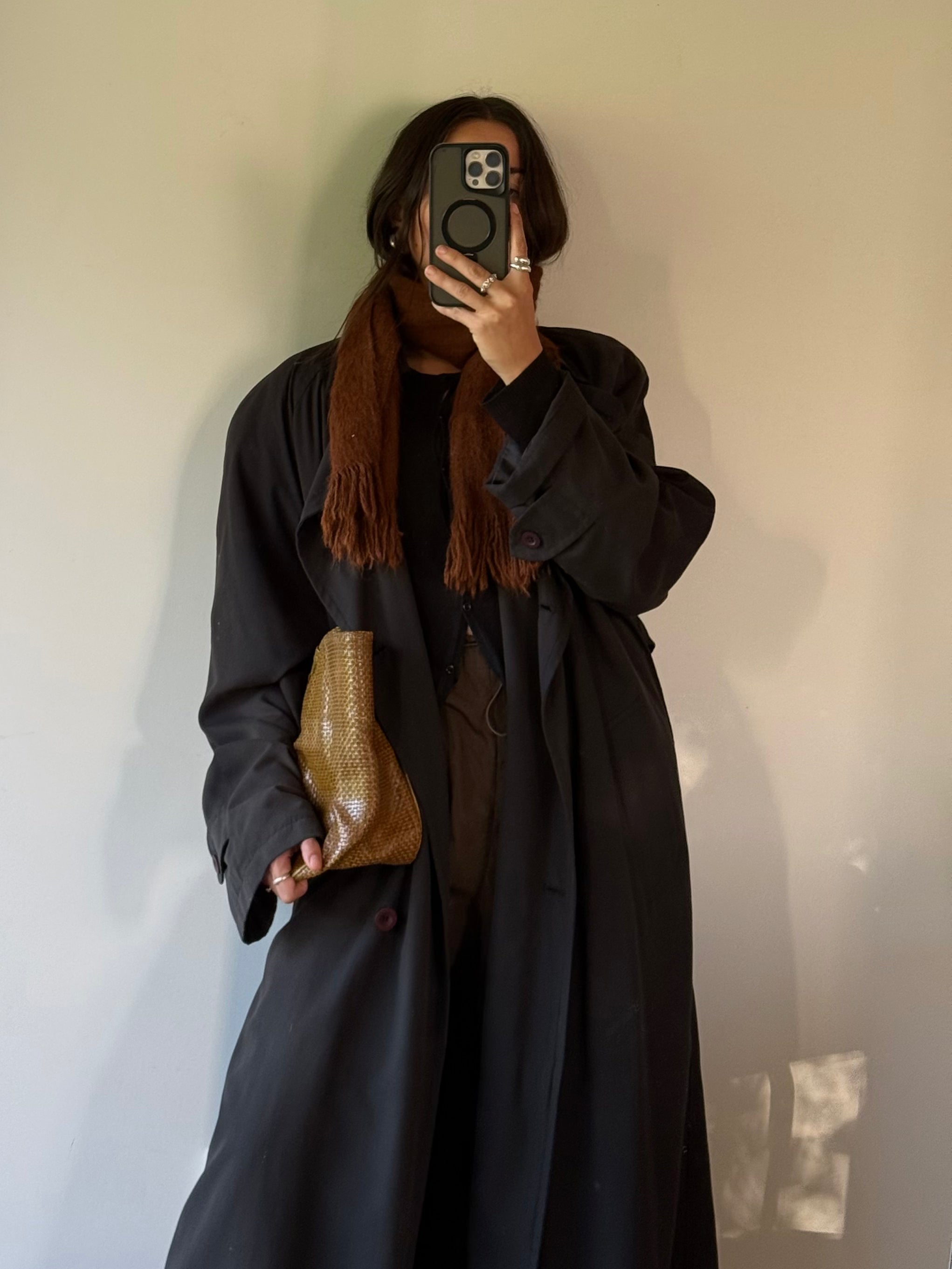Slouchy black trench coat