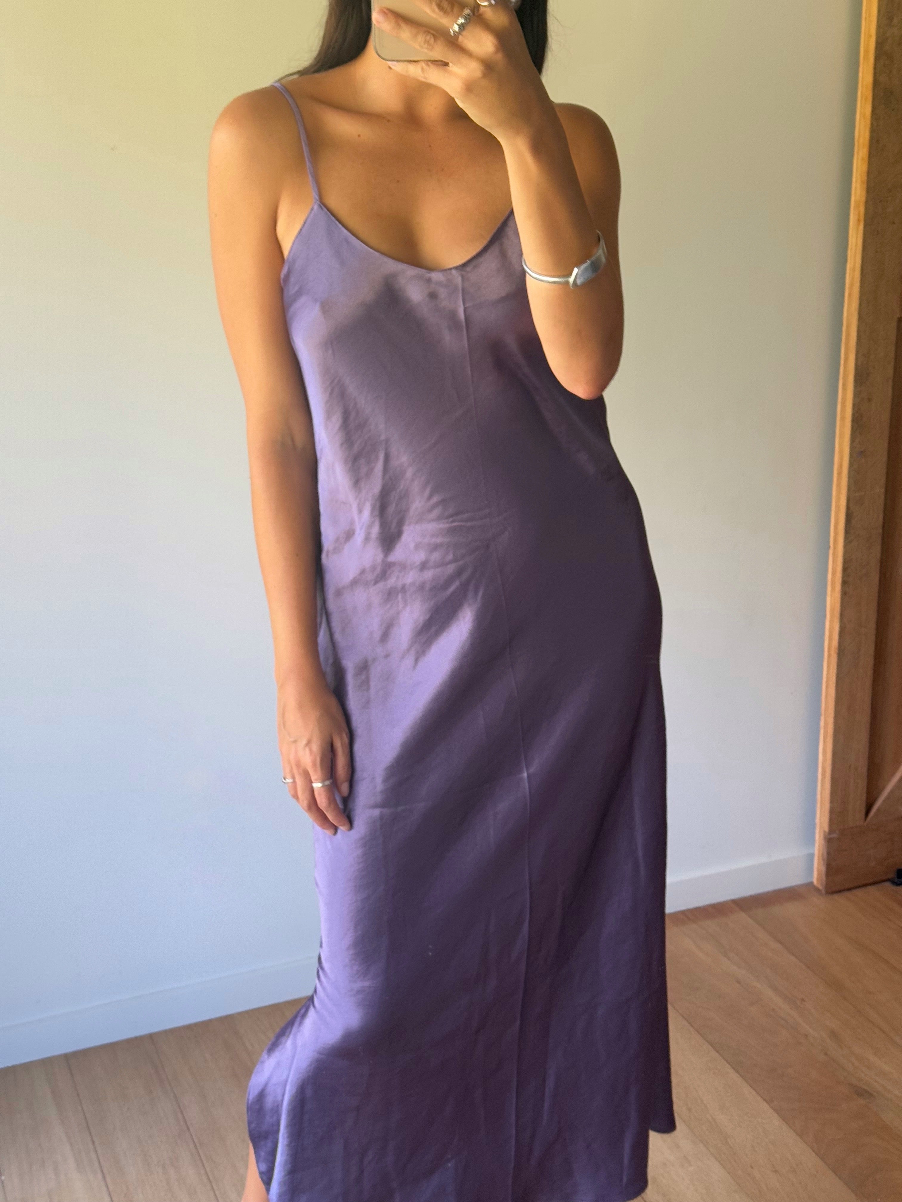 Lilac slip dress, made in Aotearoa