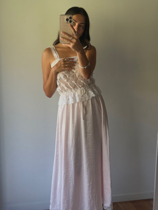 Vintage pink slip with lace detail, made in Aotearoa