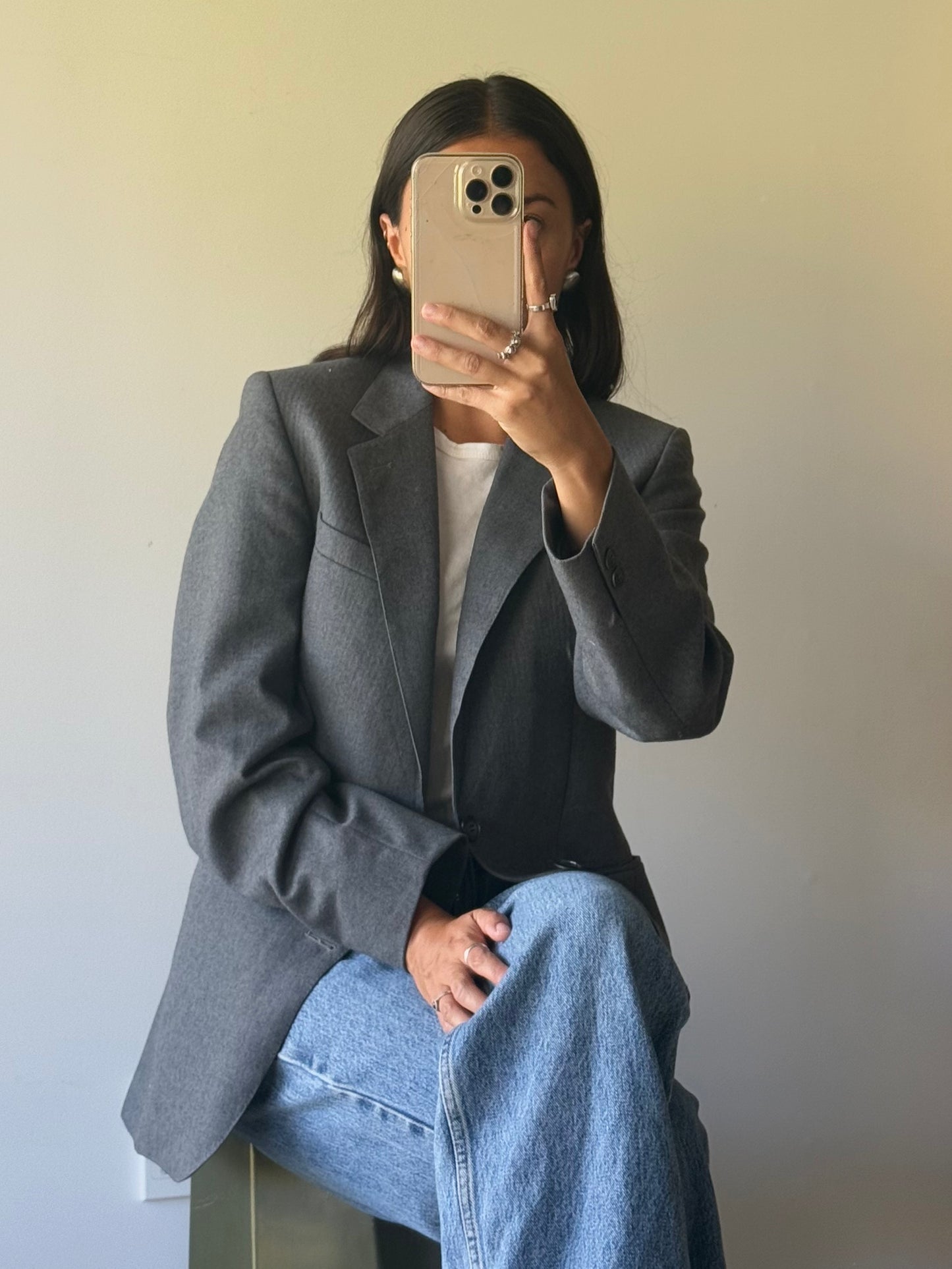 Vintage Pierre Cardin grey blazer, made in Aotearoa