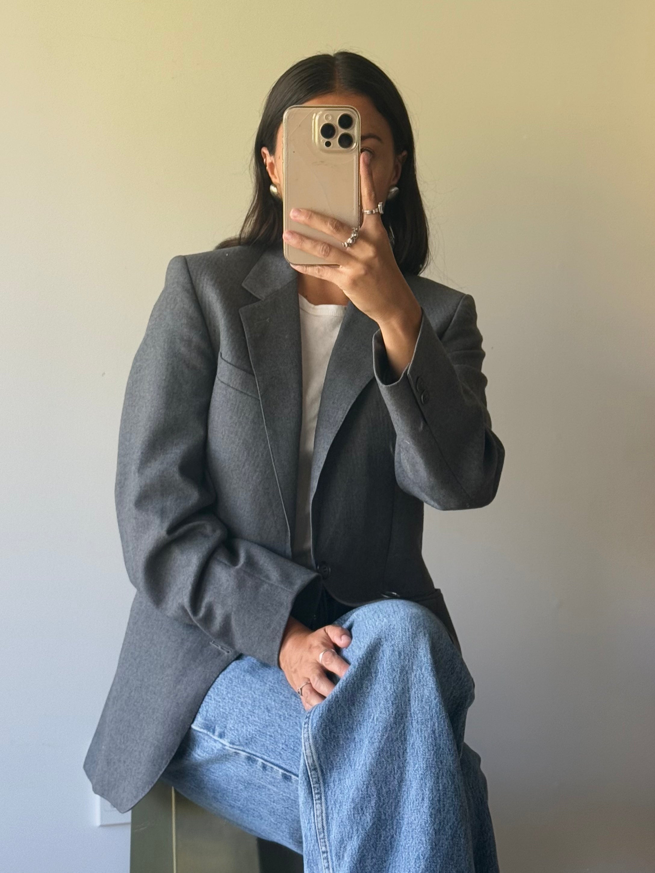 Vintage Pierre Cardin grey blazer, made in Aotearoa