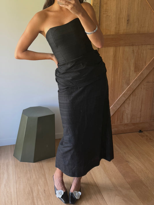 Vintage silk black strapless gown