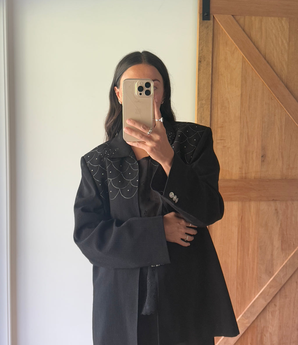 Retro style black jacket with rhinestones