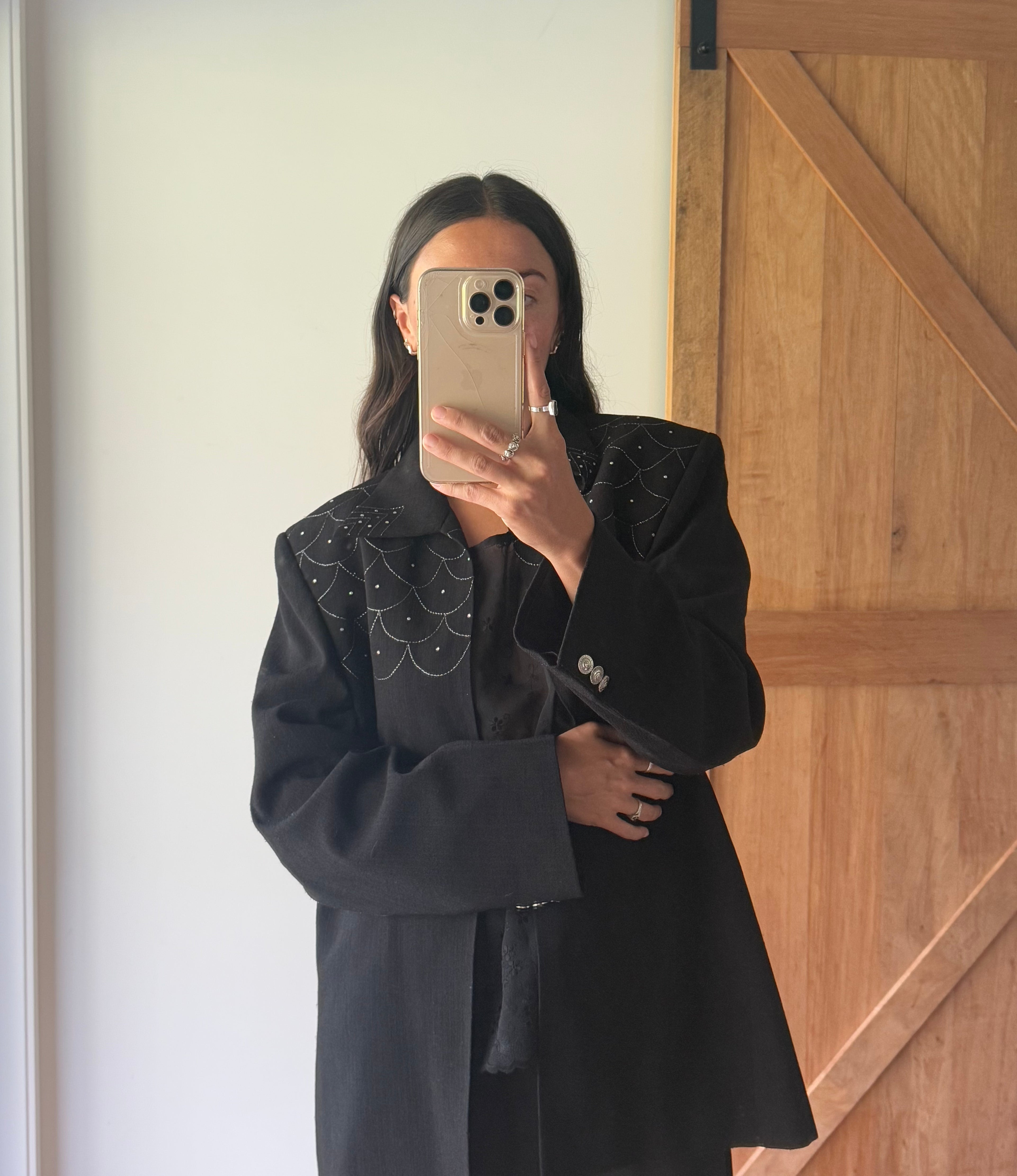 Retro style black jacket with rhinestones