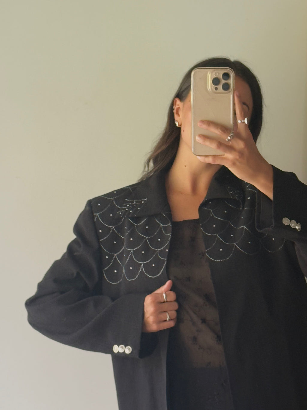 Retro style black jacket with rhinestones