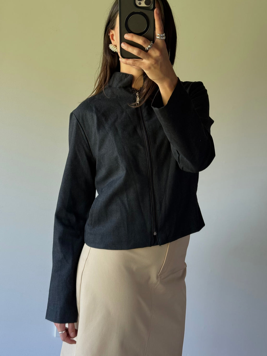Cropped wool jacket, steel grey