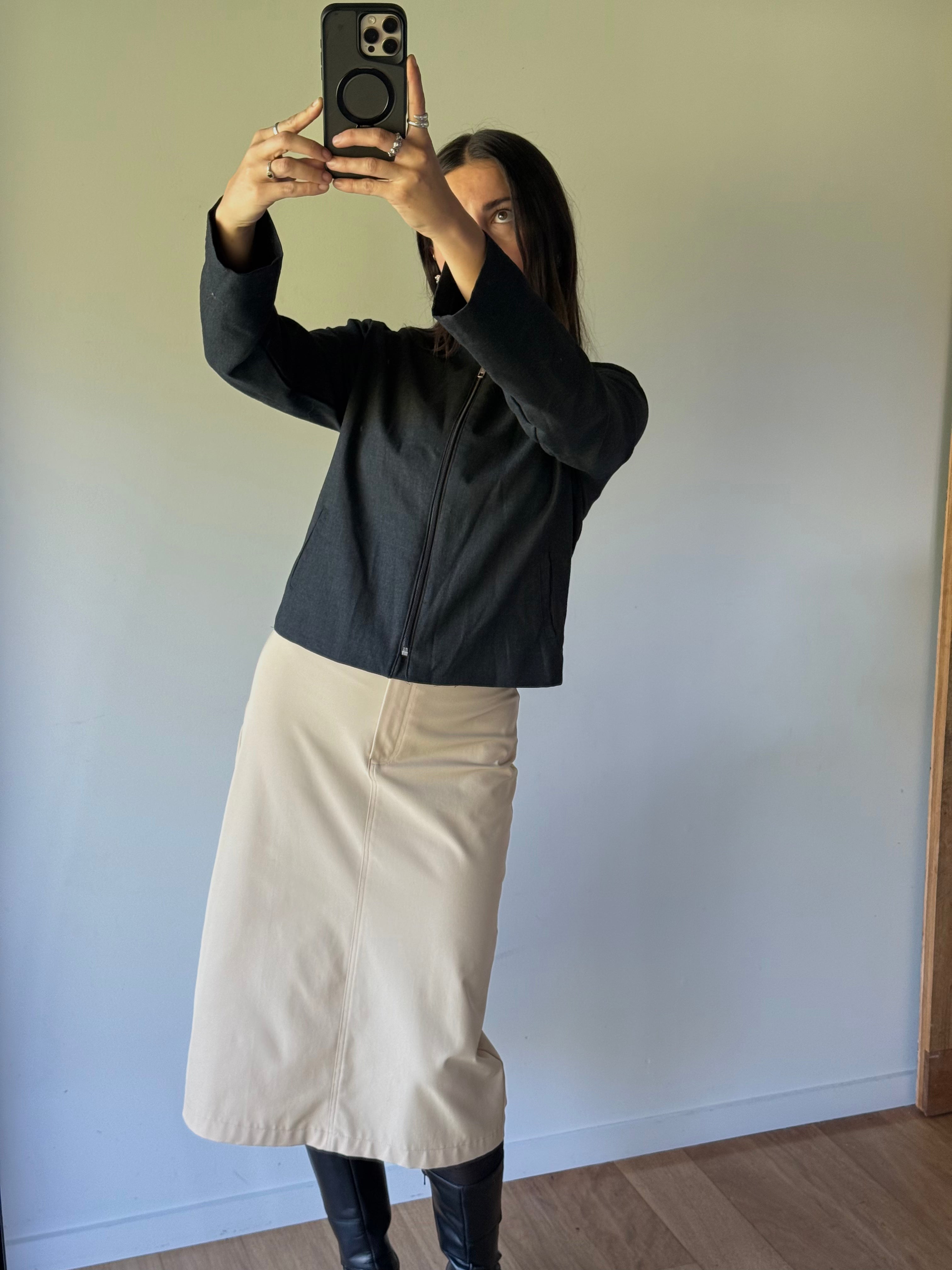 Cropped wool jacket, steel grey