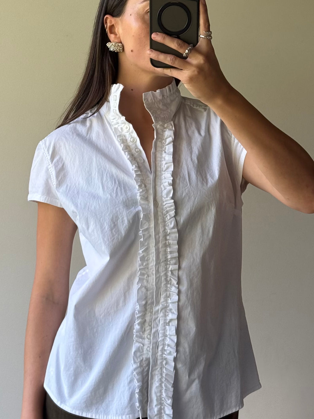 White cotton short sleeved shirt