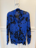 Cobalt blue pleated blouse, made in Aotearoa