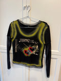 Long sleeve cotton top with mesh sleeves