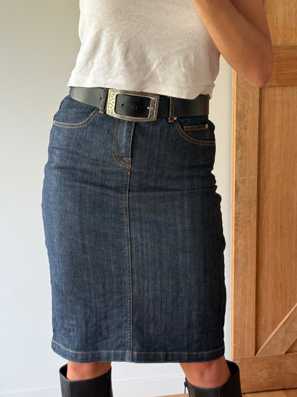 Dark blue denim skirt