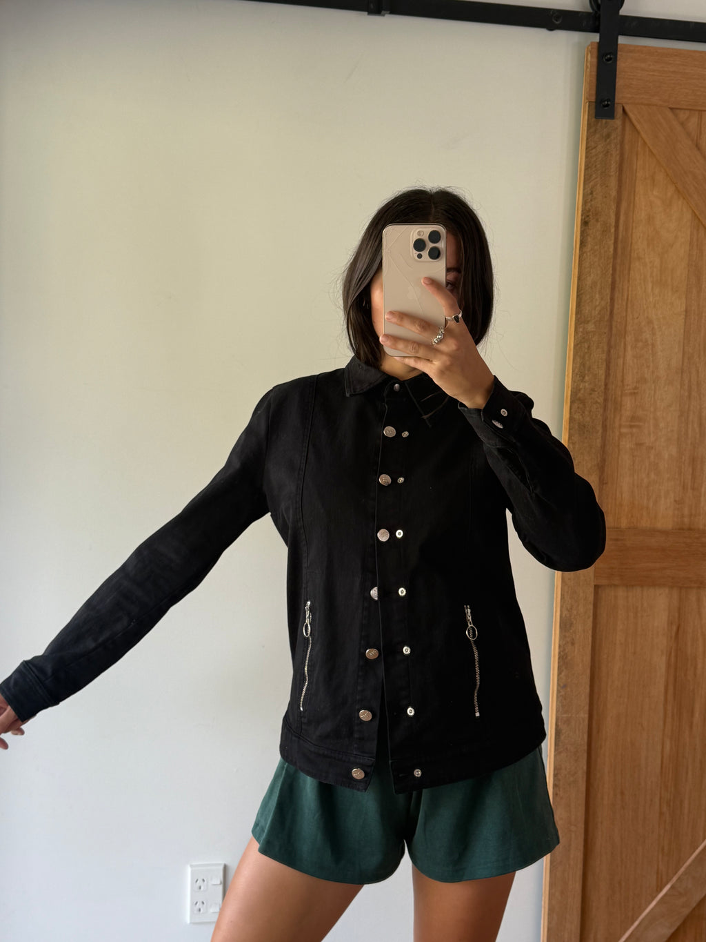 Vintage black denim jacket, made in Aotearoa