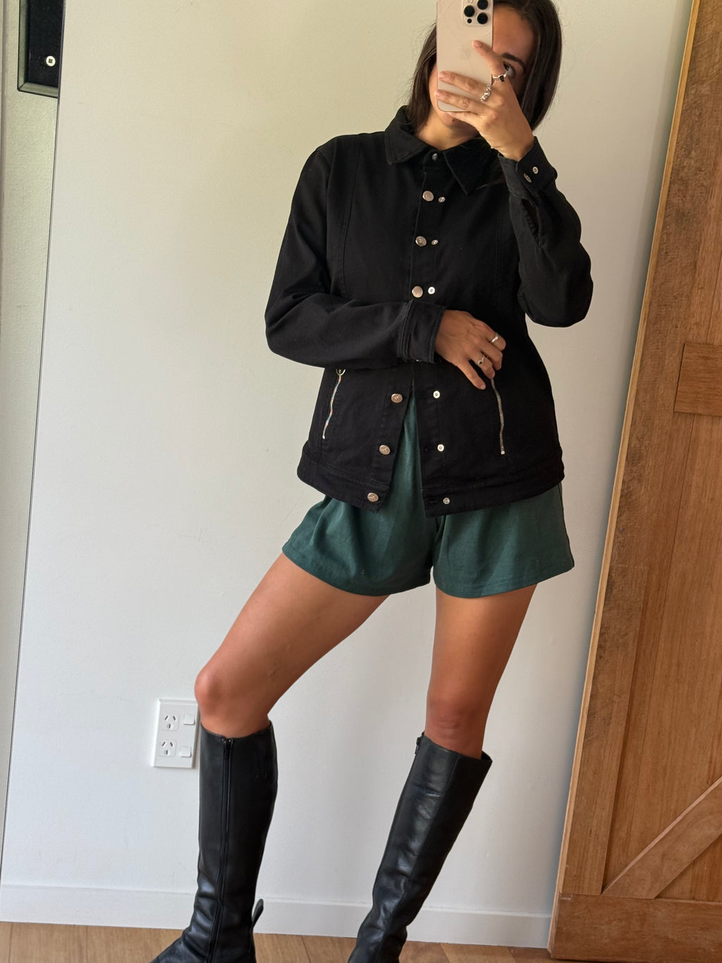 Vintage black denim jacket, made in Aotearoa