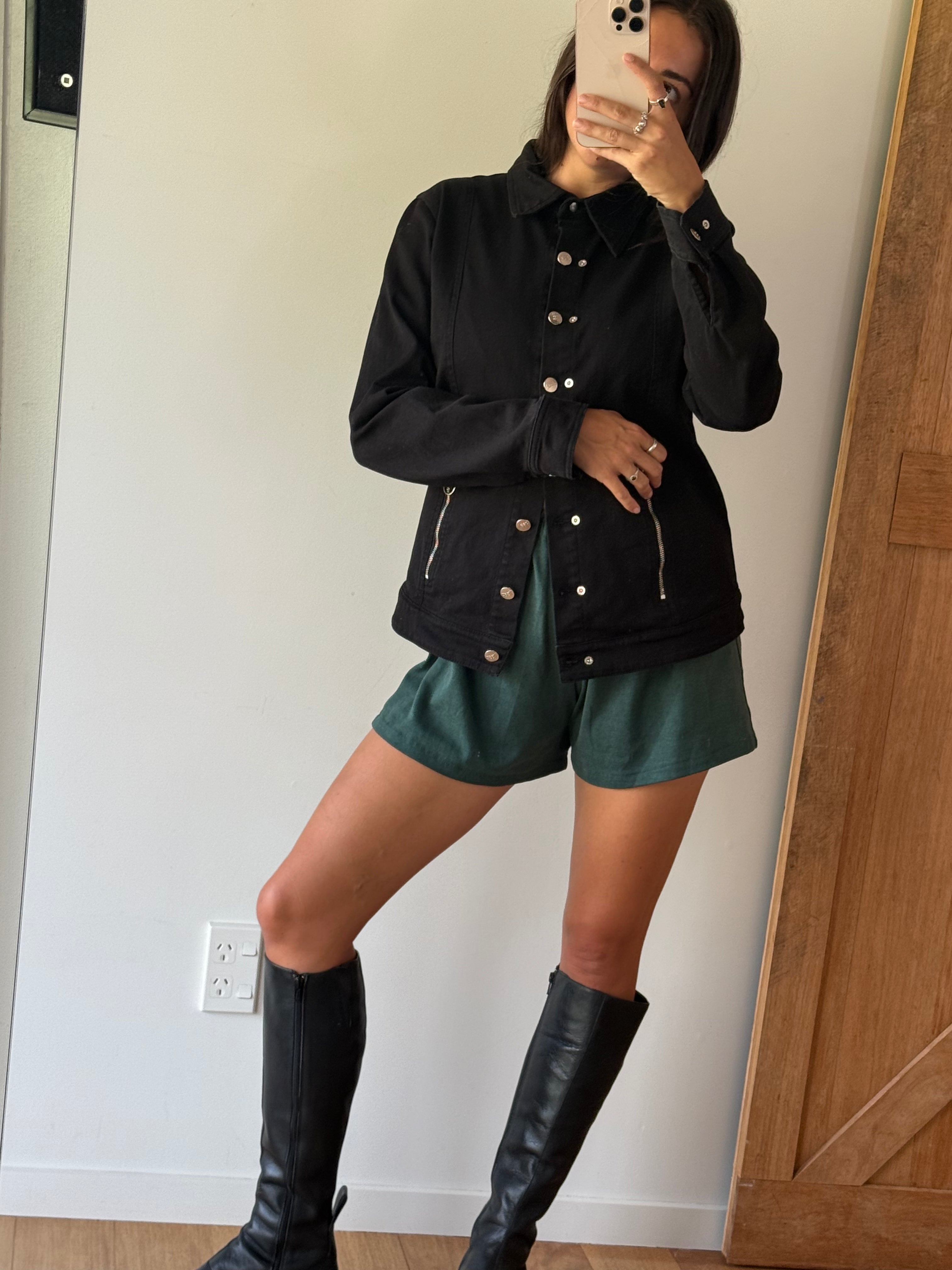 Vintage black denim jacket, made in Aotearoa