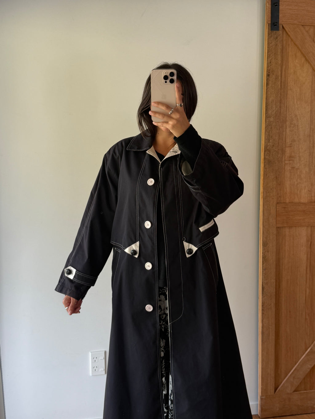Vintage black trench with cream detailing