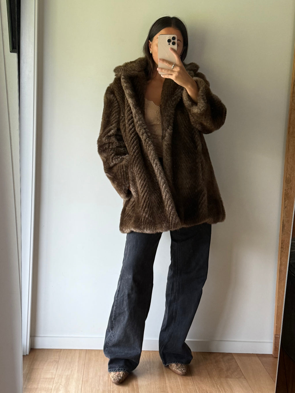 Vintage faux fur coat, made in Aotearoa