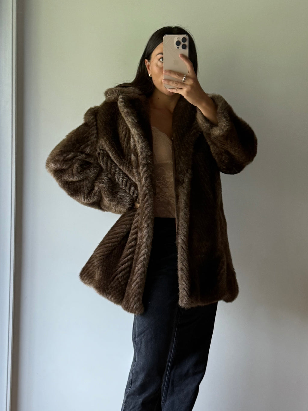 Vintage faux fur coat, made in Aotearoa