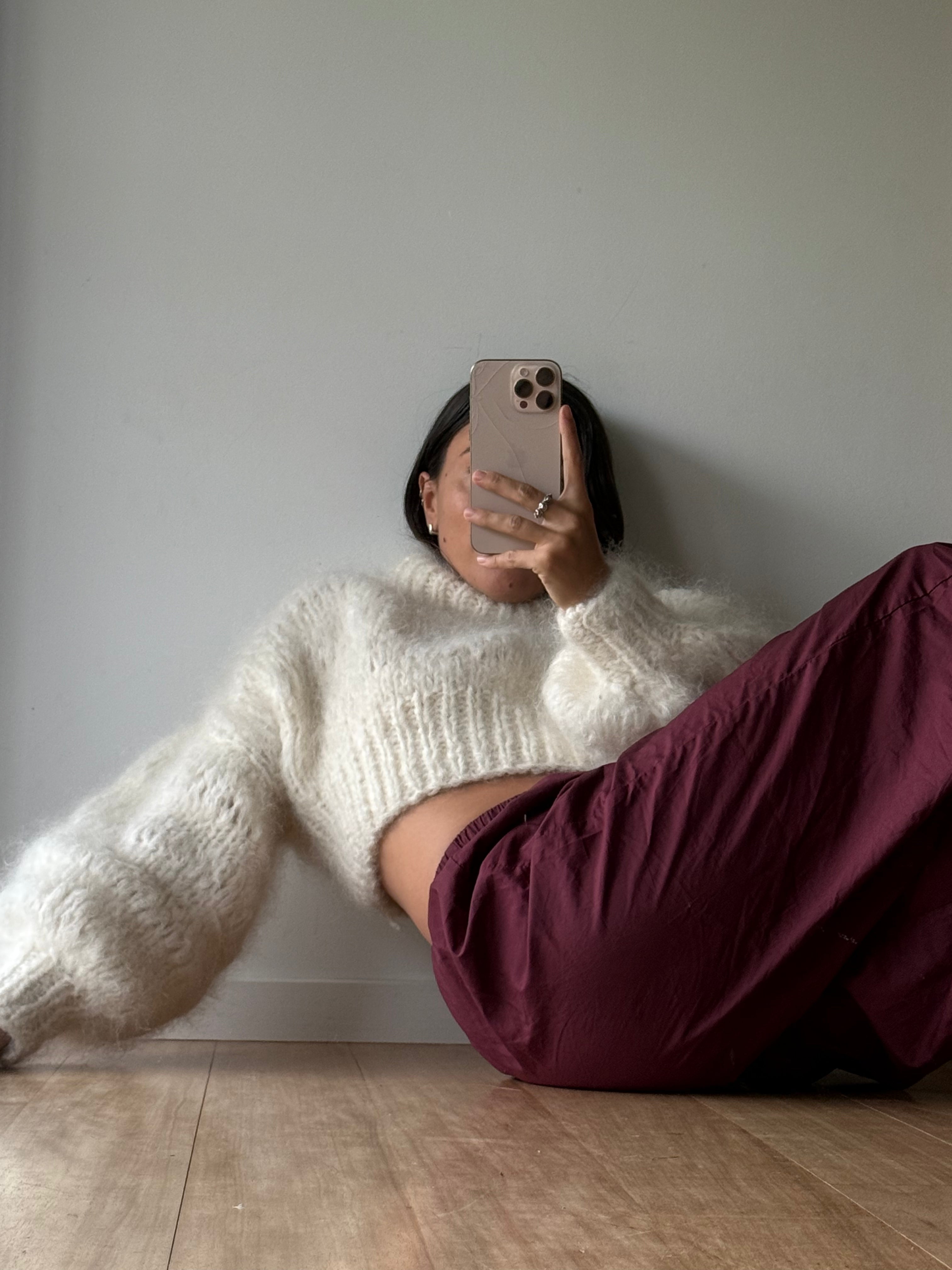 Fluffy white mohair jumper