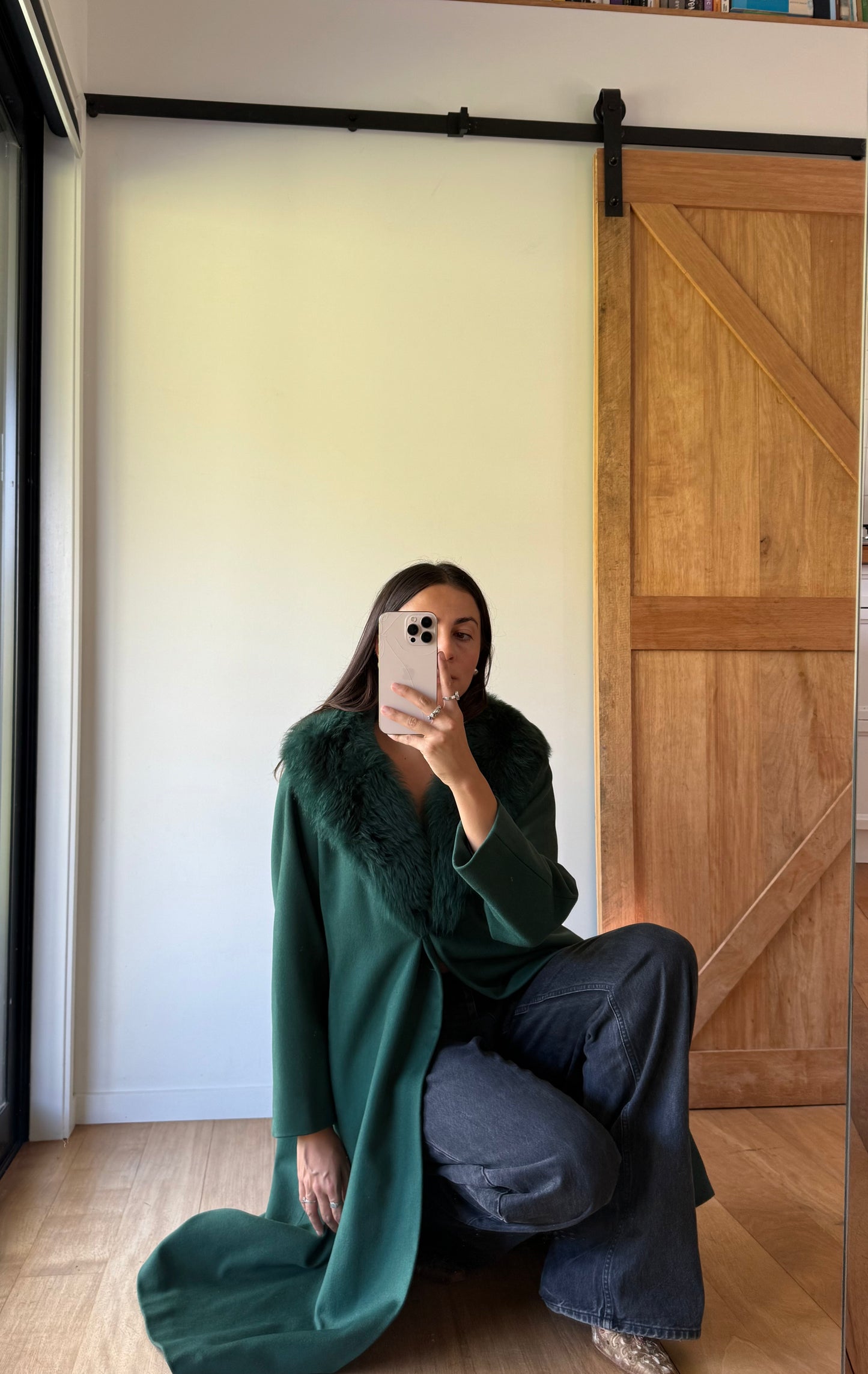 Vintage wool swing coat with faux fur collar