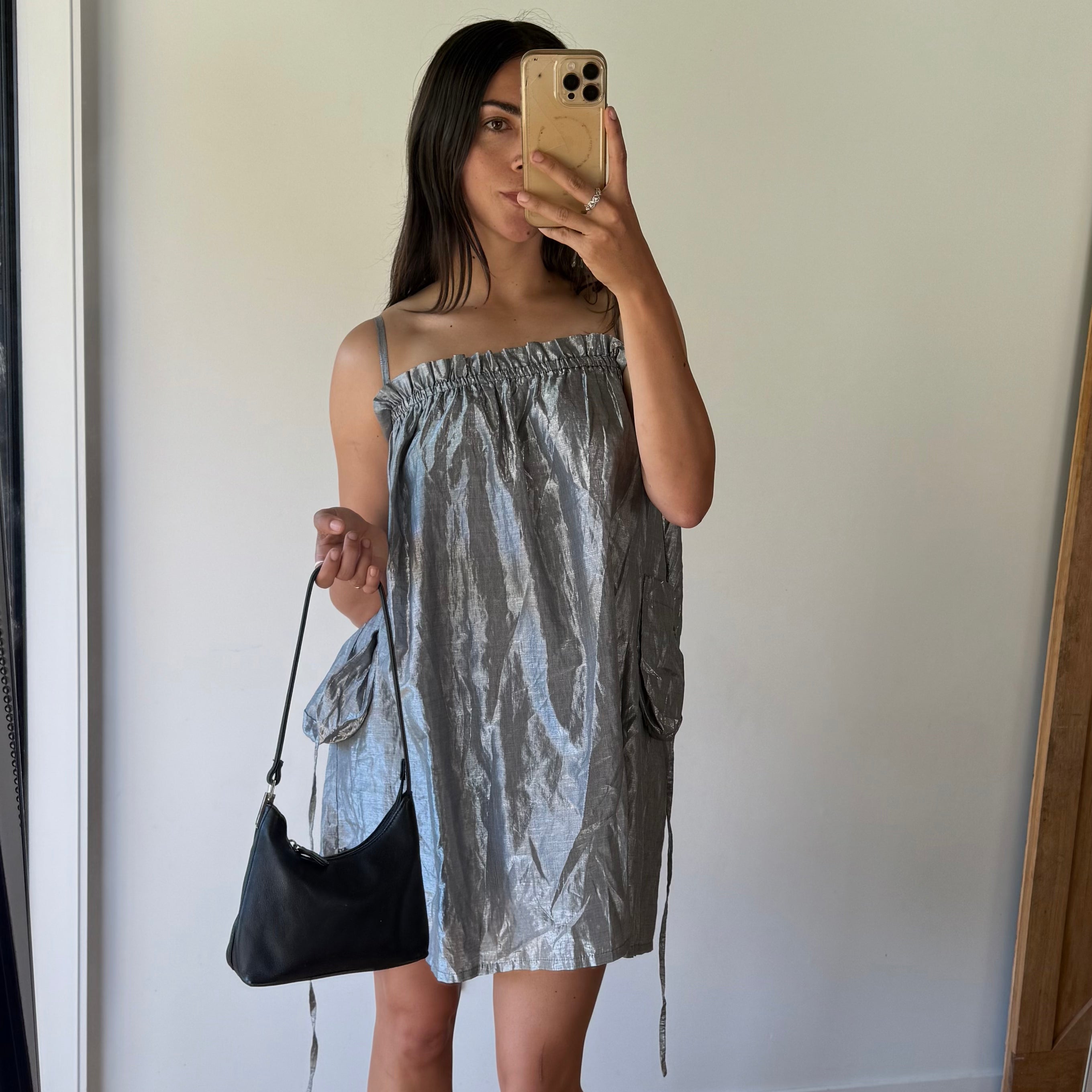 Silver mini dress, made in Aotearoa