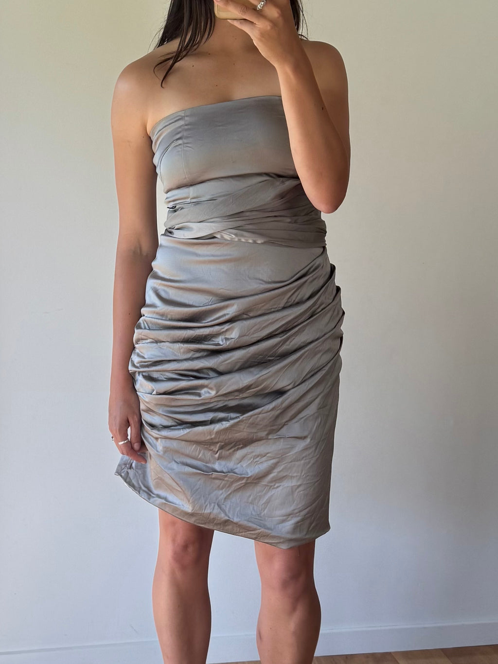 Silver NYE dress, made in Aotearoa