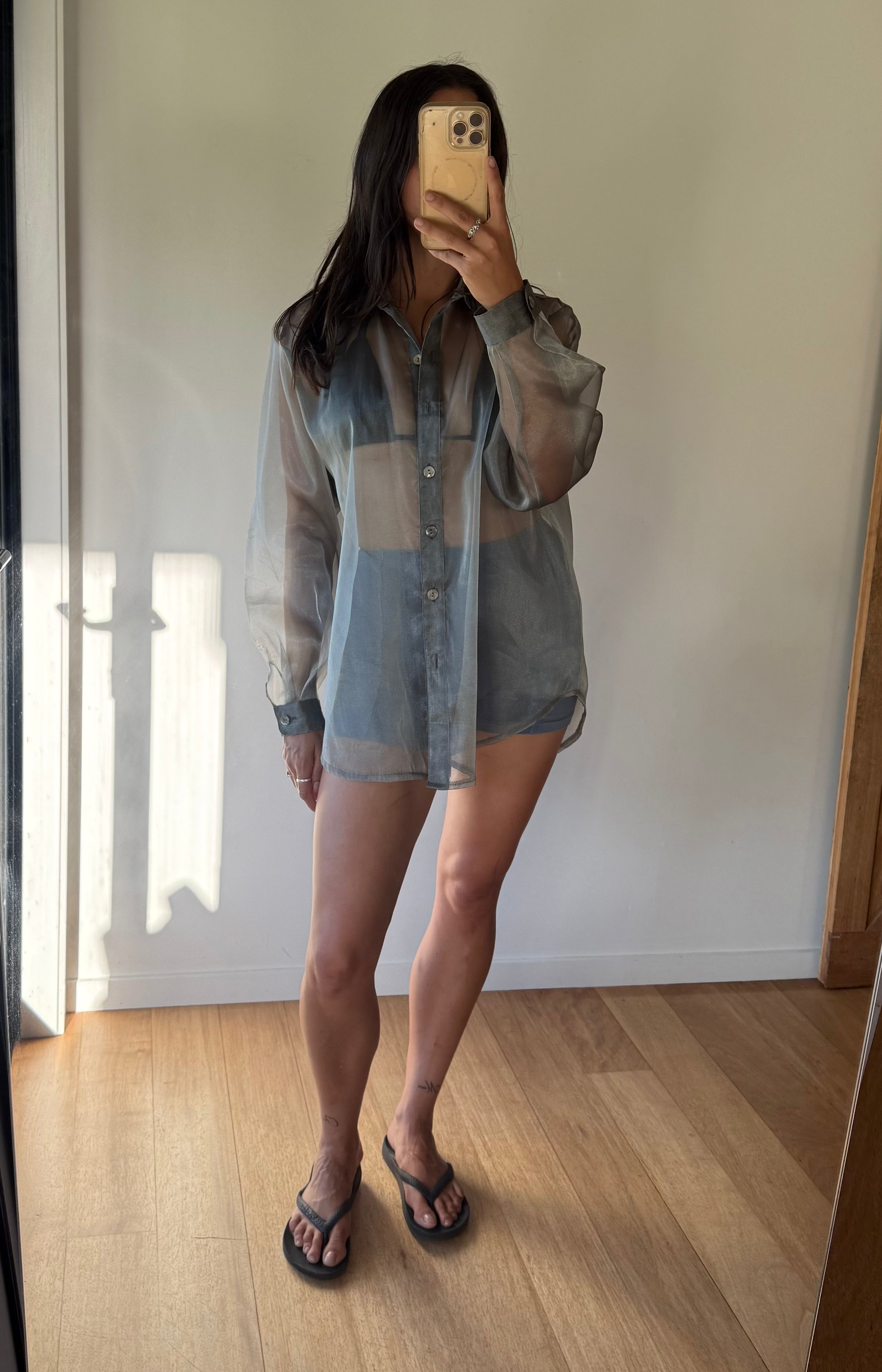 Vintage sheer silver button up