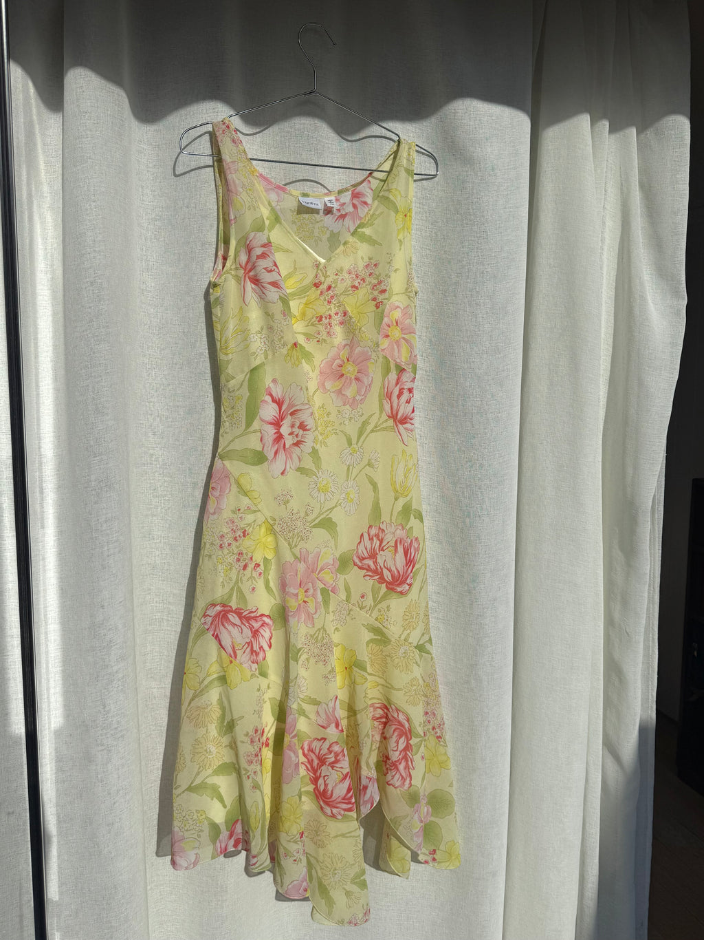 Yellow and pink floral summer dress