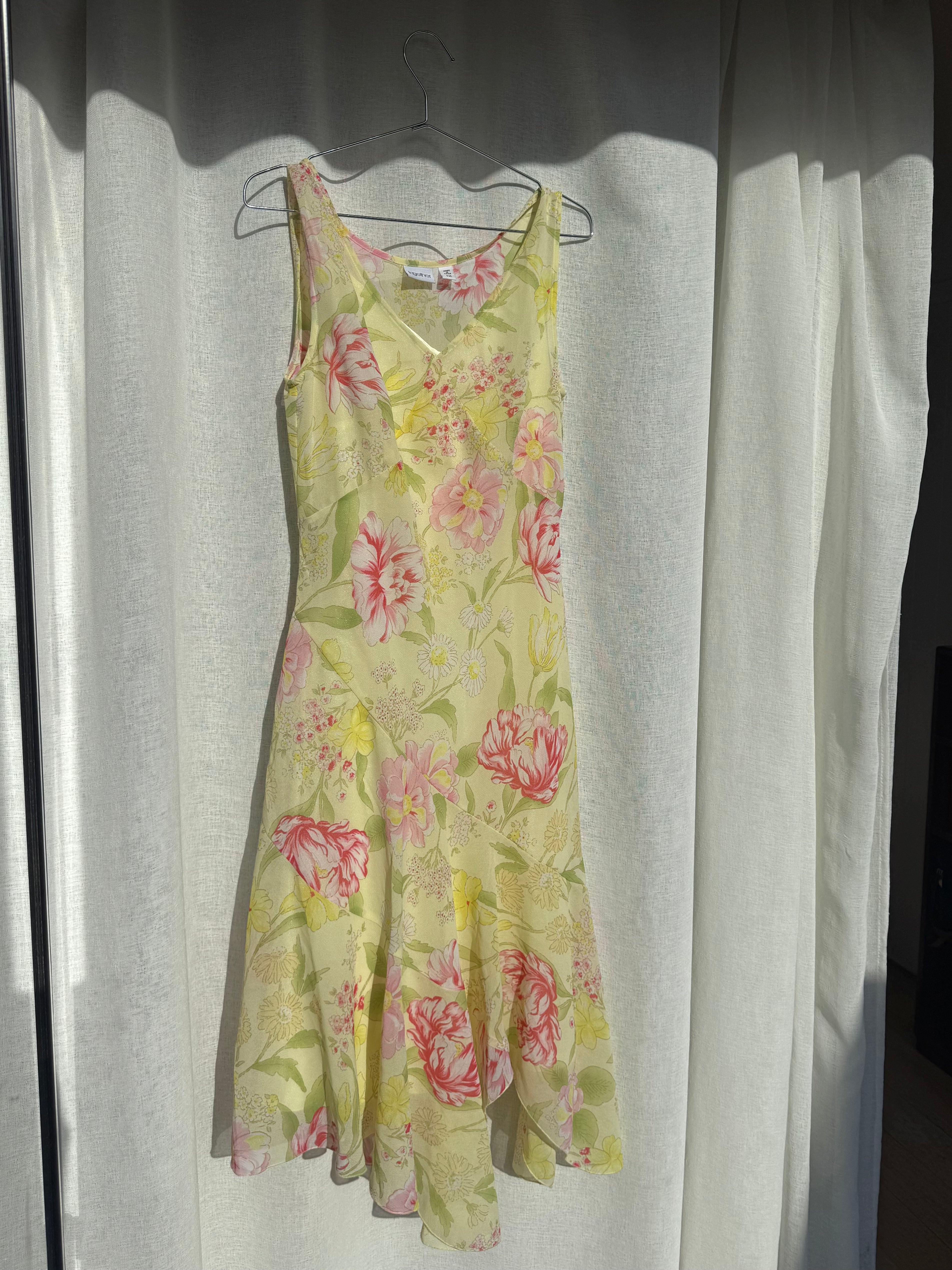 Yellow and pink floral summer dress