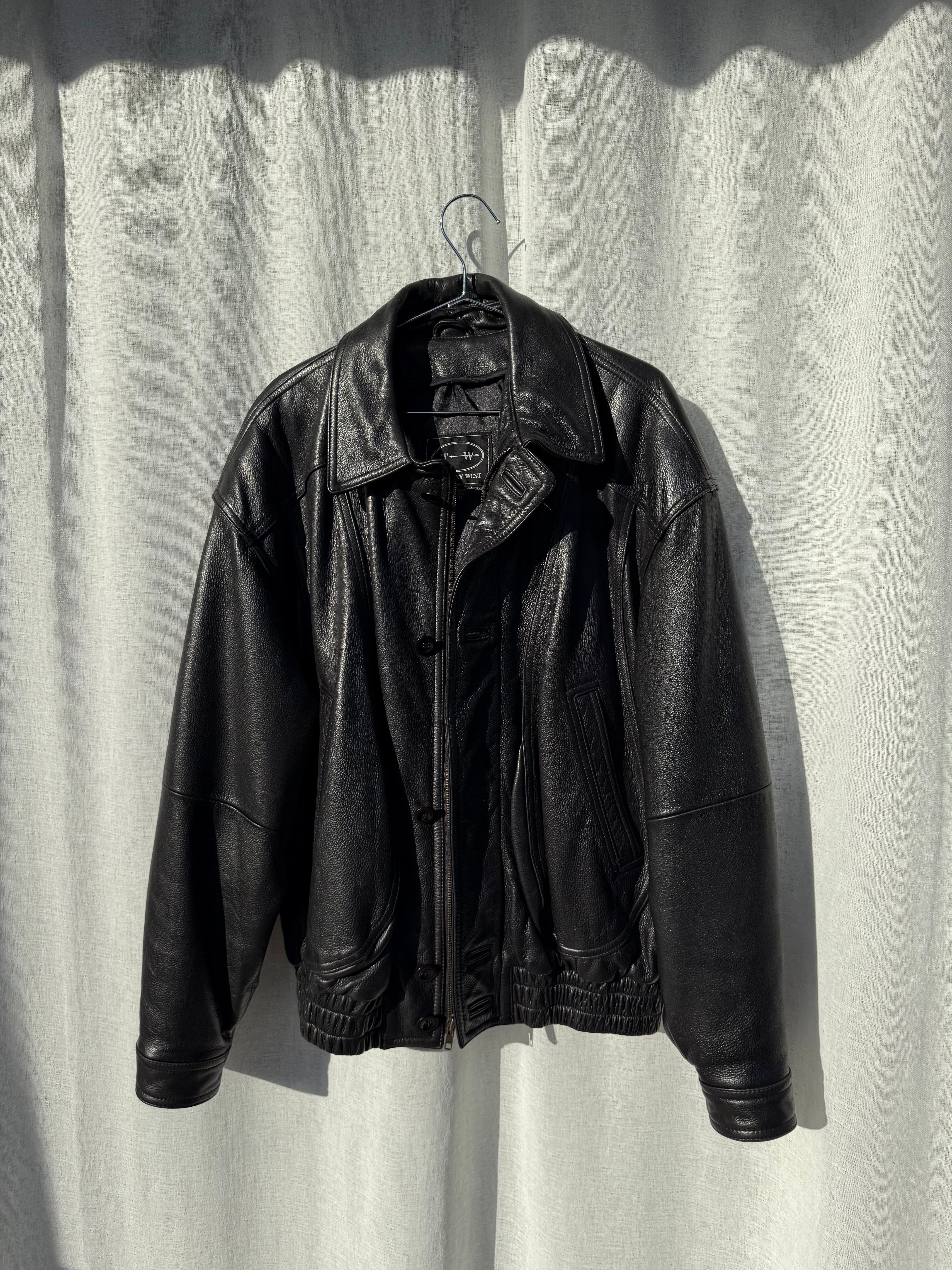 Leather bomber jacket