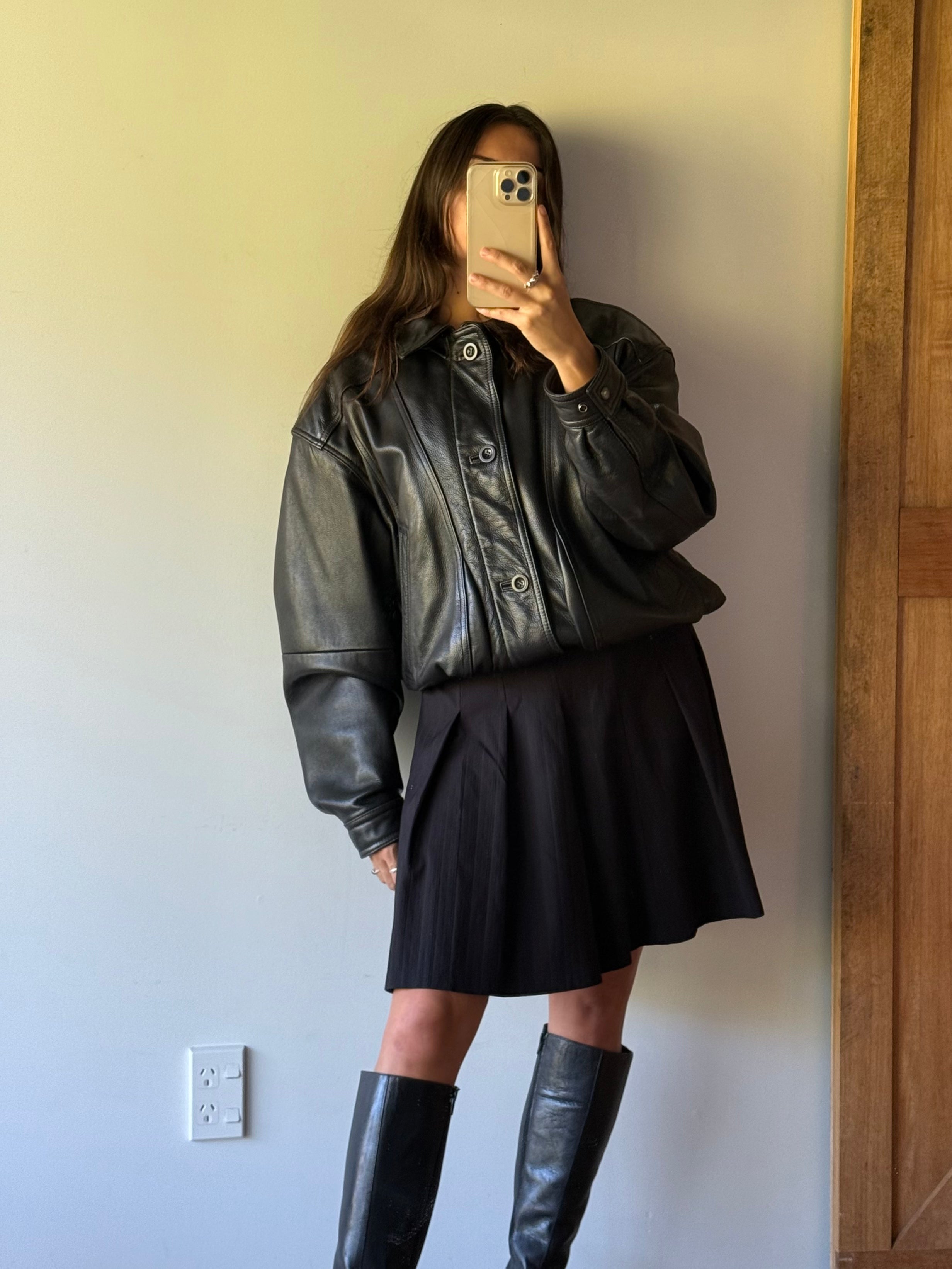 Leather bomber jacket