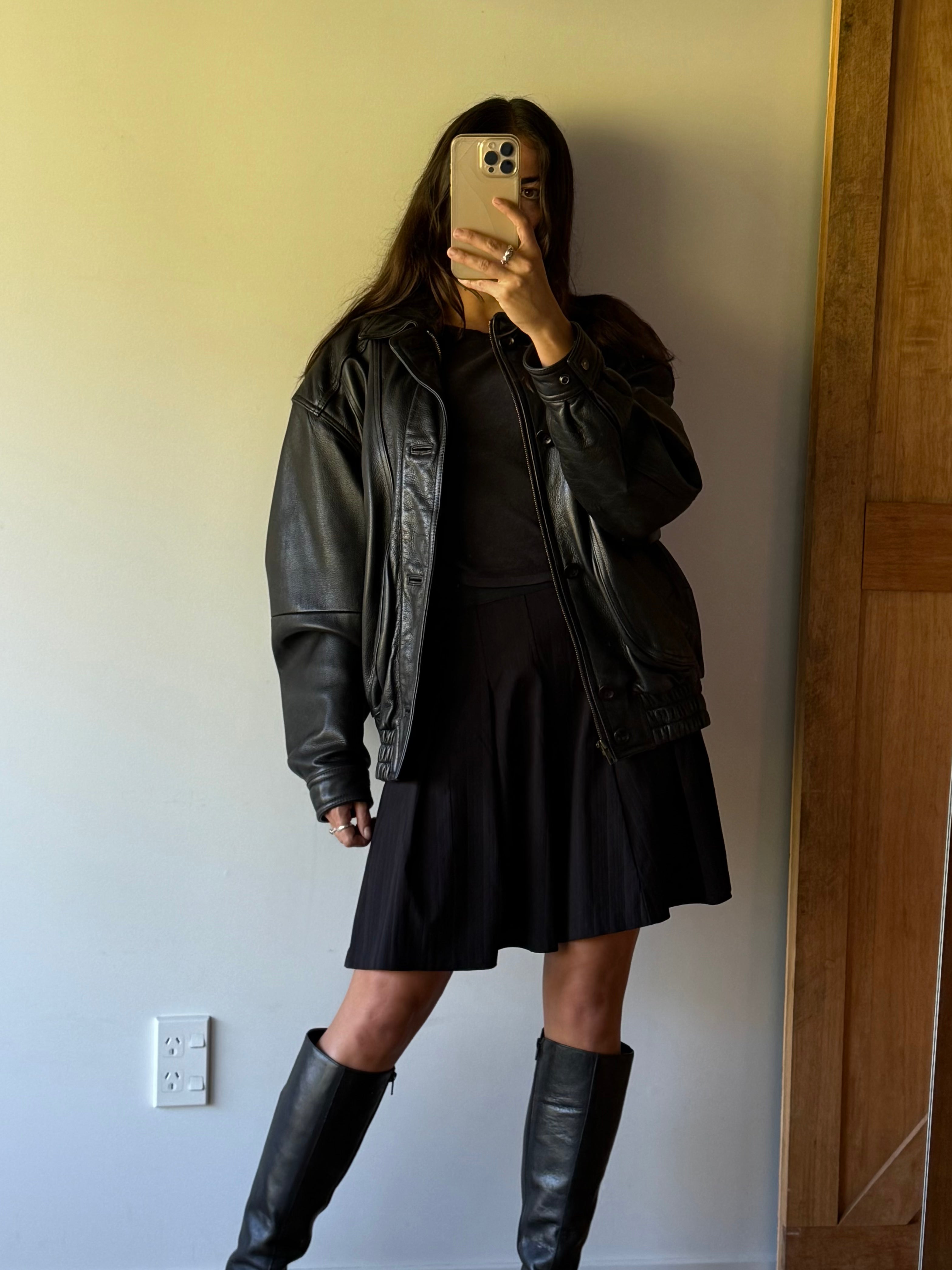 Leather bomber jacket