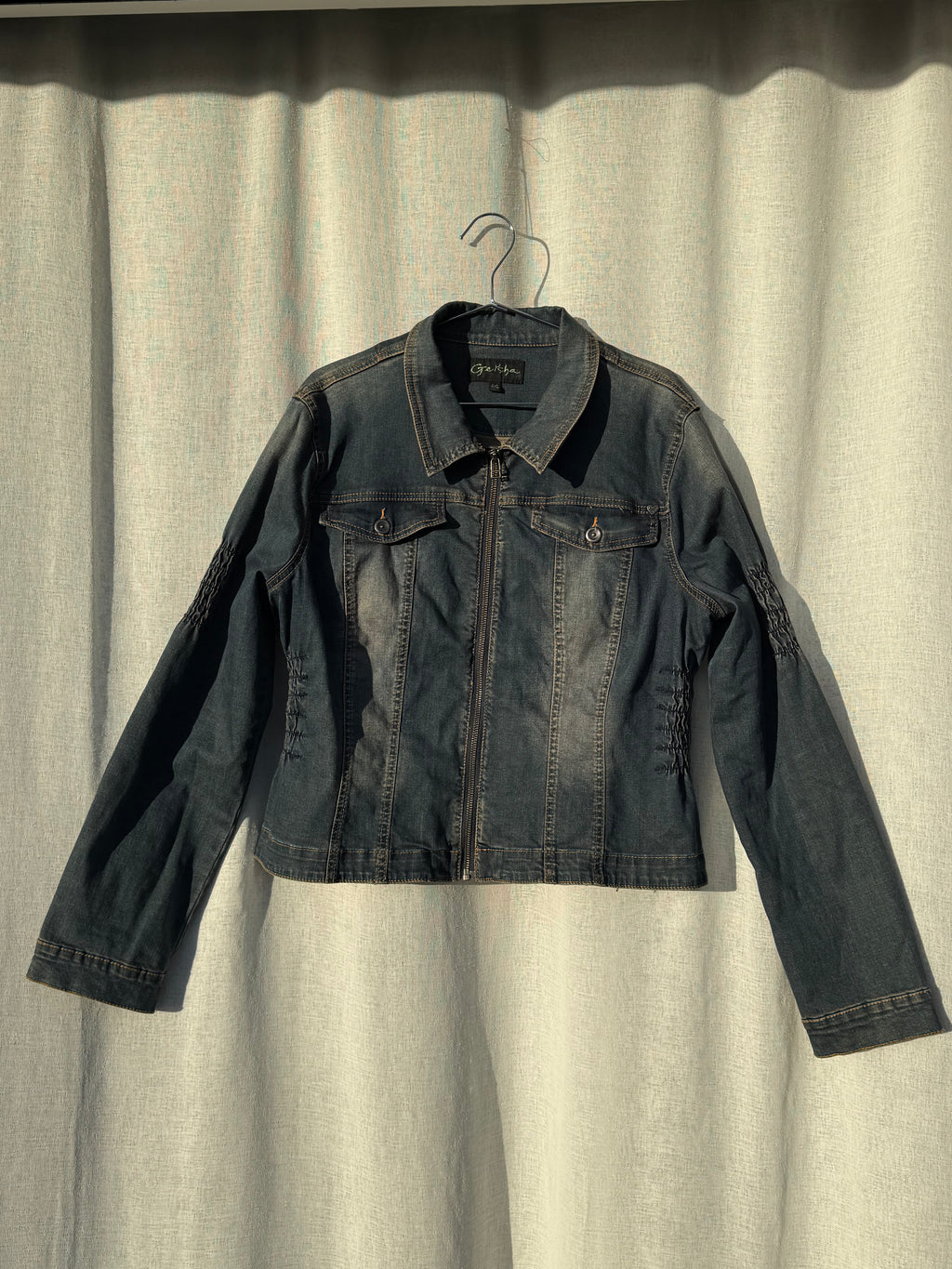 Cute denim jacket with ruche detailing