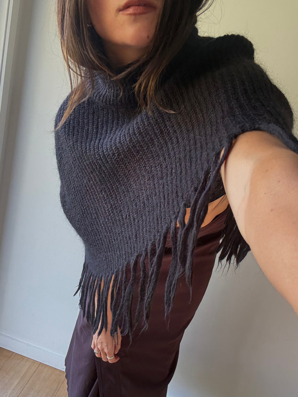 Black mohair blend poncho